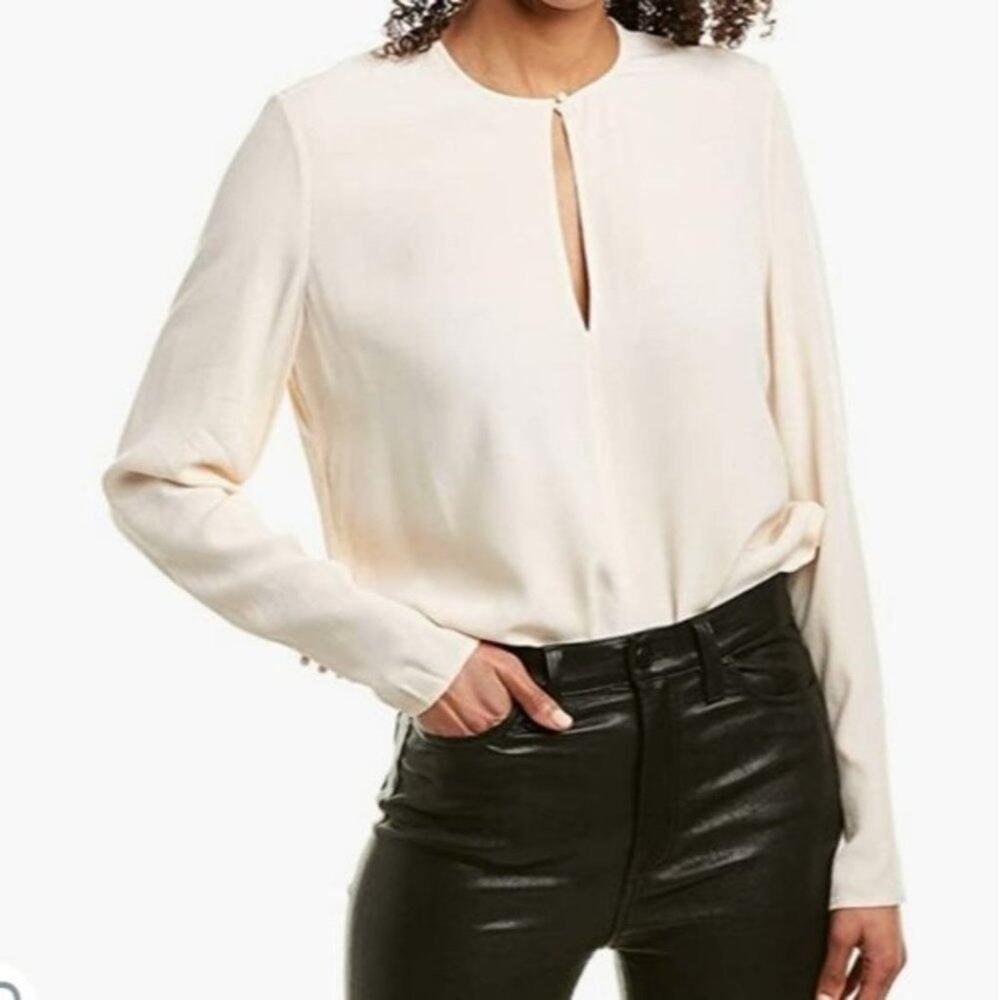 Equipment NWT cream open button front deep cut out blouse‎ woman's size XS